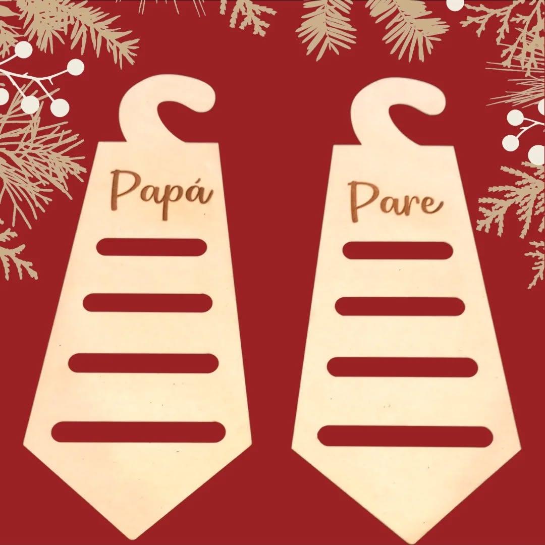 Corbateros de madera personalizados con nombre Papá y Pare – Regalo original para el Día del Padre o Navidad – La Caseta de Julia