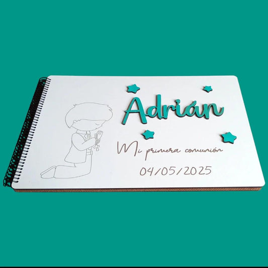 Libro de firmas personalizable para primera comunión con nombre y fecha – Modelo Adrián – La Caseta de Julia